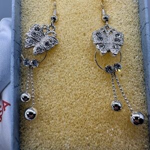 Sterling Silver Butterfly Drop Earrings
